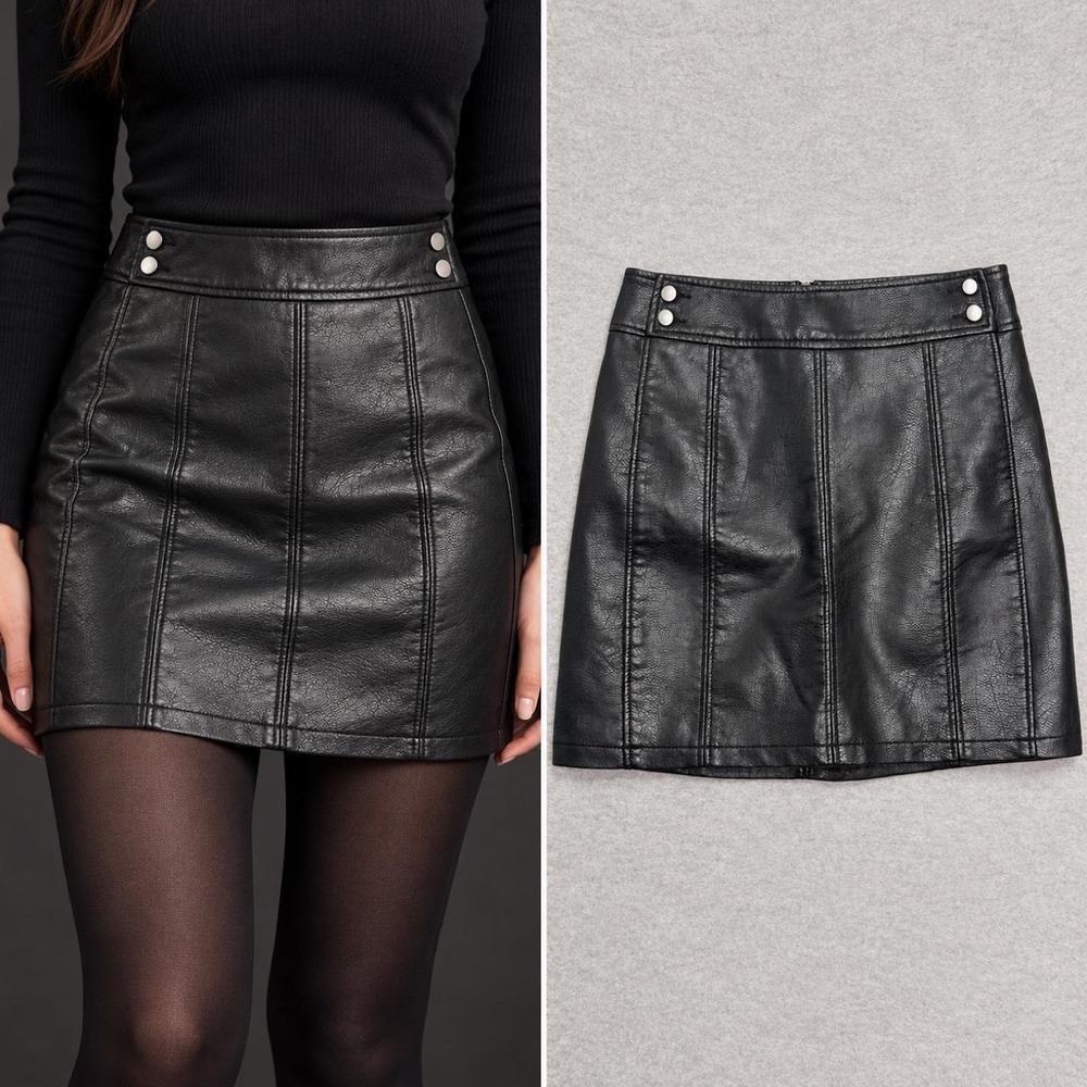 Free People Mini Skirt Women's 10 Black Faux Leather Paneled Zip Goth Moto Y2K